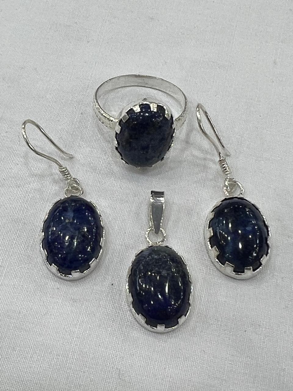 Natural Lapis Lazuli Stone Jewelry Set – Elegant Necklace, Earrings & Ring Set for Women