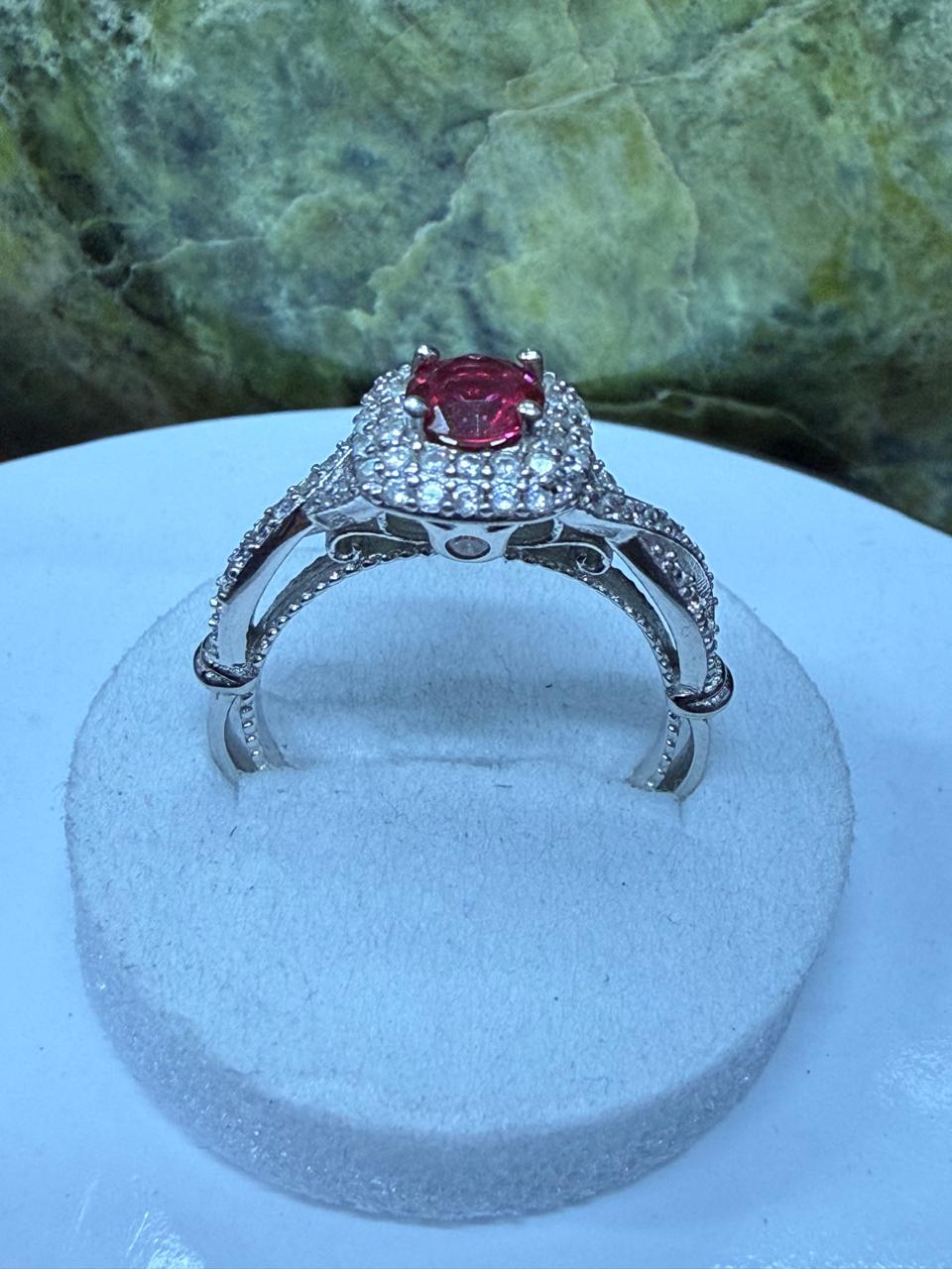 Red Zircon Stone Ring Sliver 925
