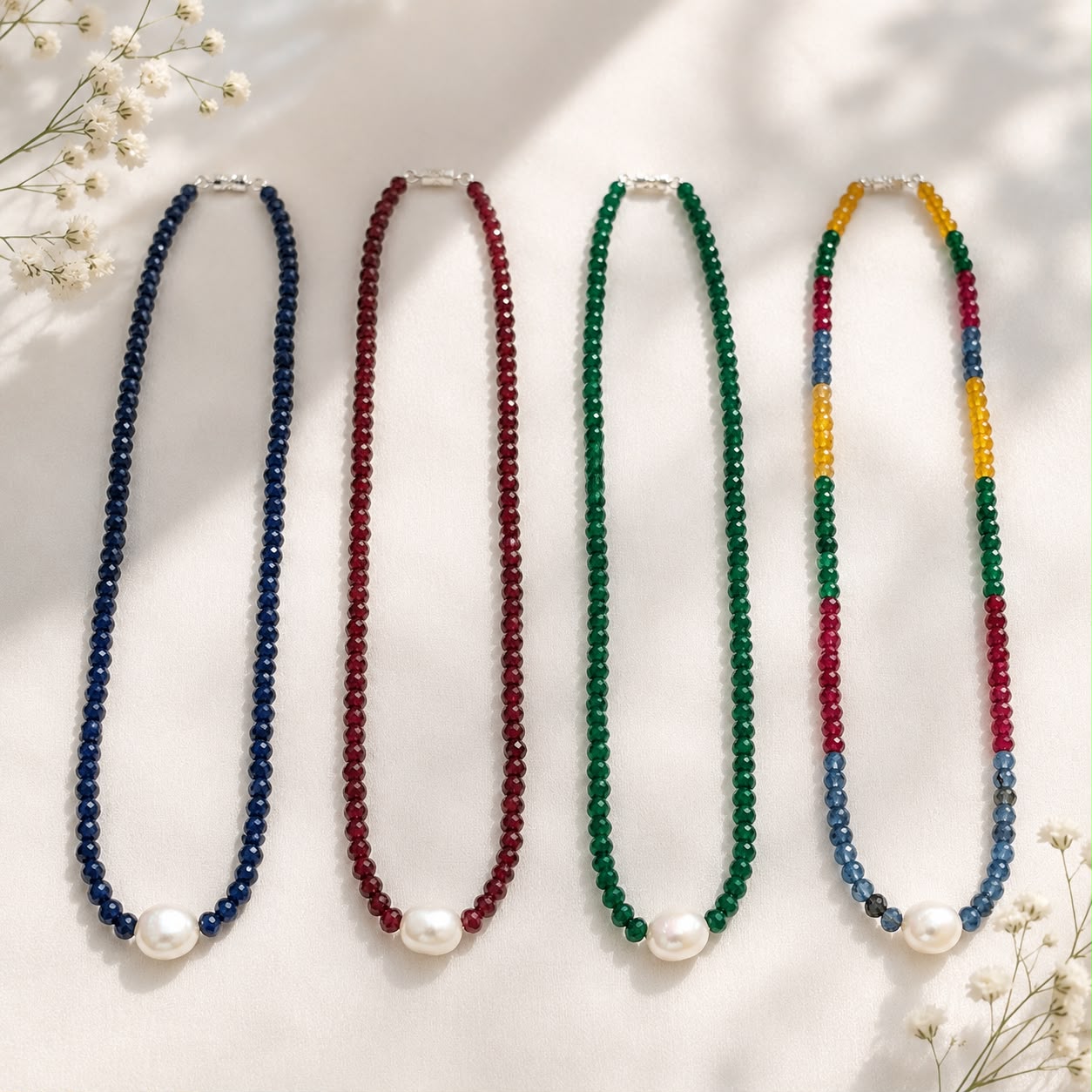 Natural Stones Necklace Ruby Sapphire Emerald