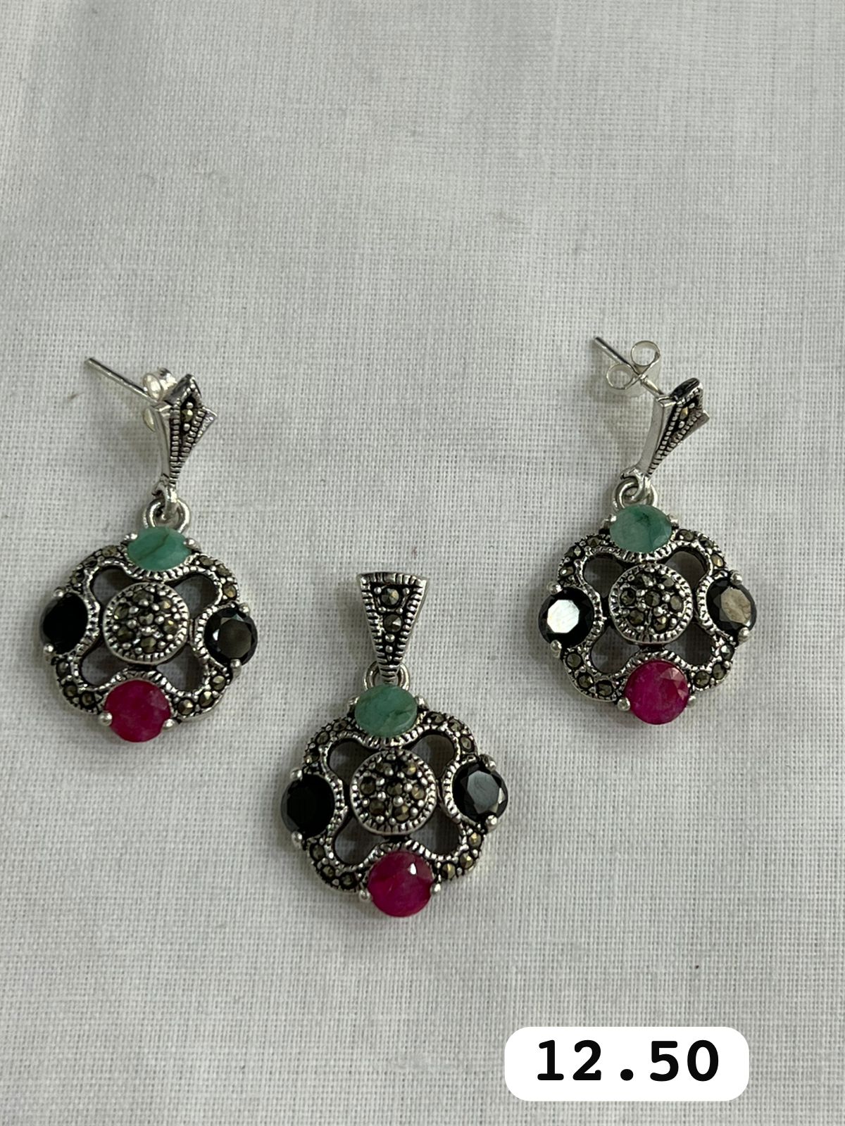 925 Rohdium Sliver Multi Stones Jewelry Set