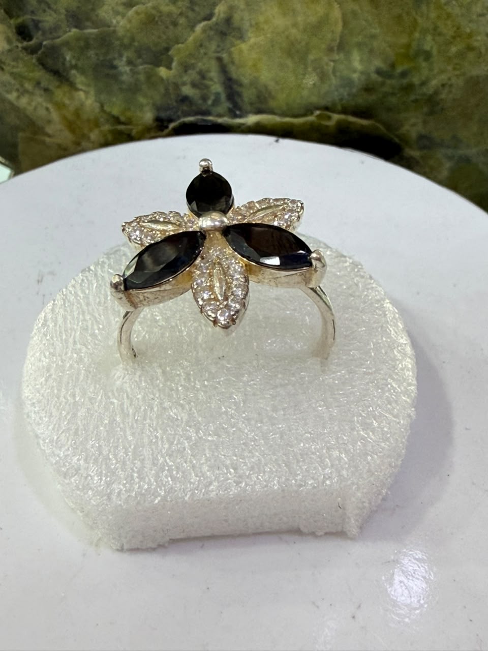 Black and White Zircon Stones Ring Sliver 925