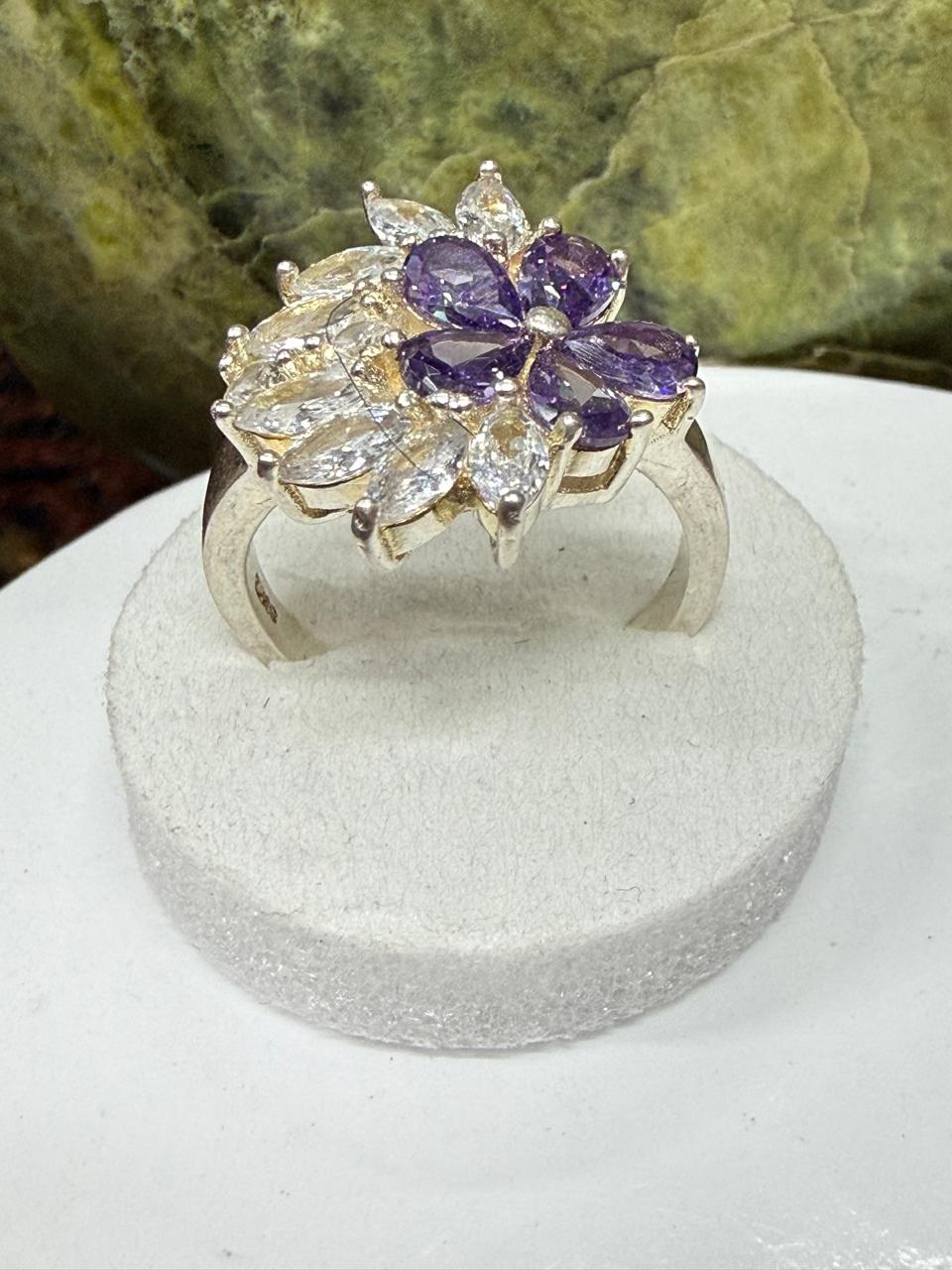 Purple Zircon Stone Ring Sliver 925