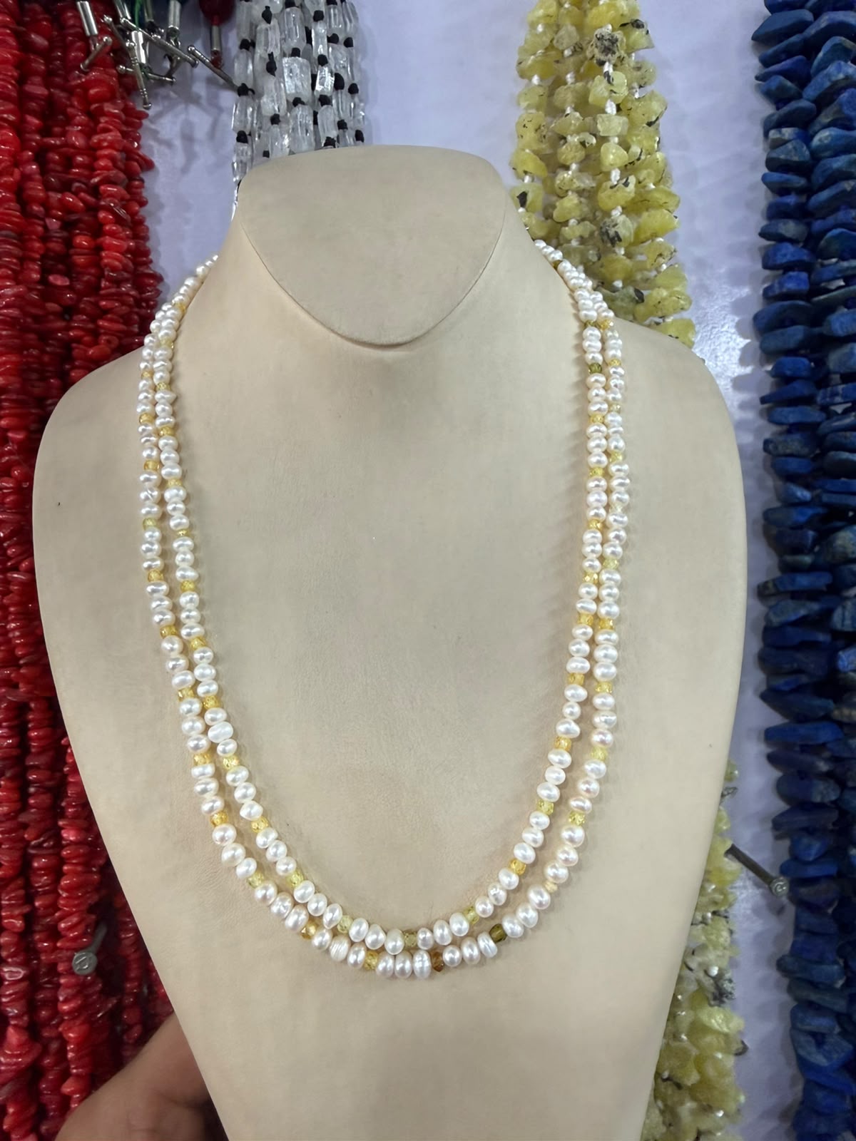 Fresh Water Pearls and Zircon Stones Necklace