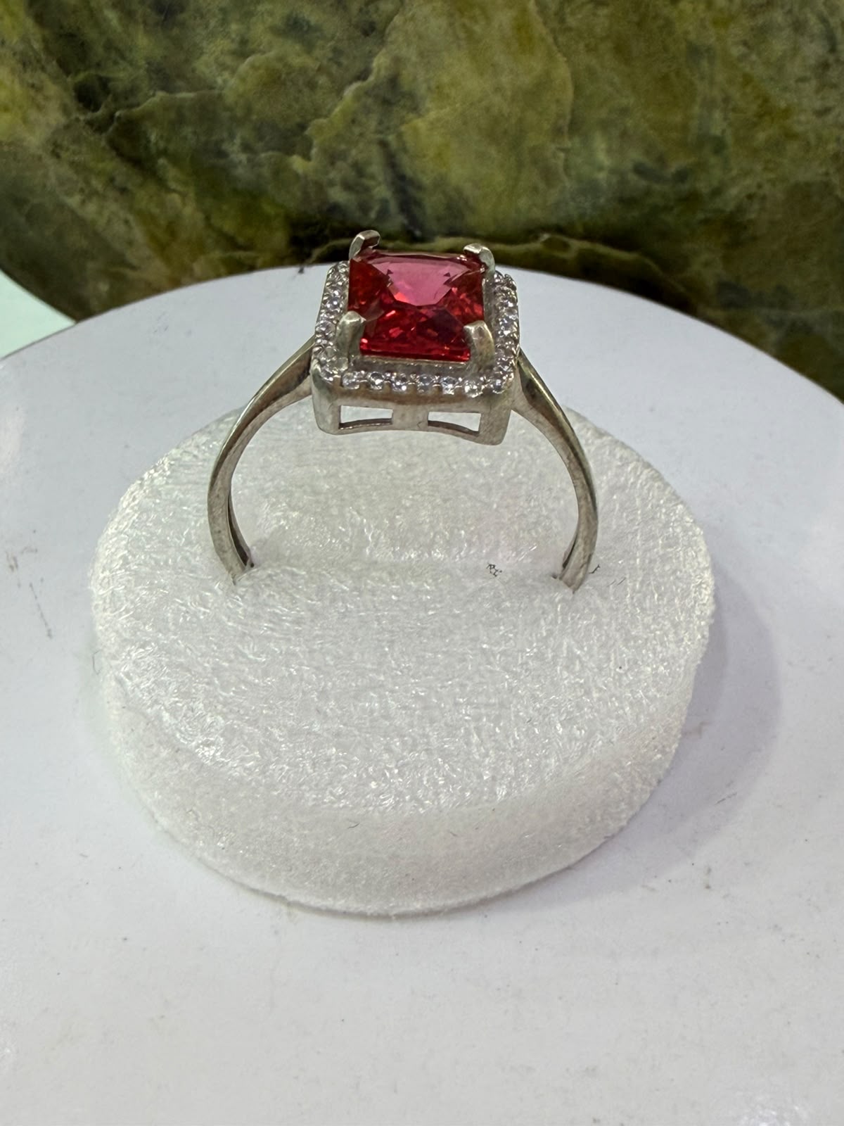 Red Zircon Stone Ring Sliver 925