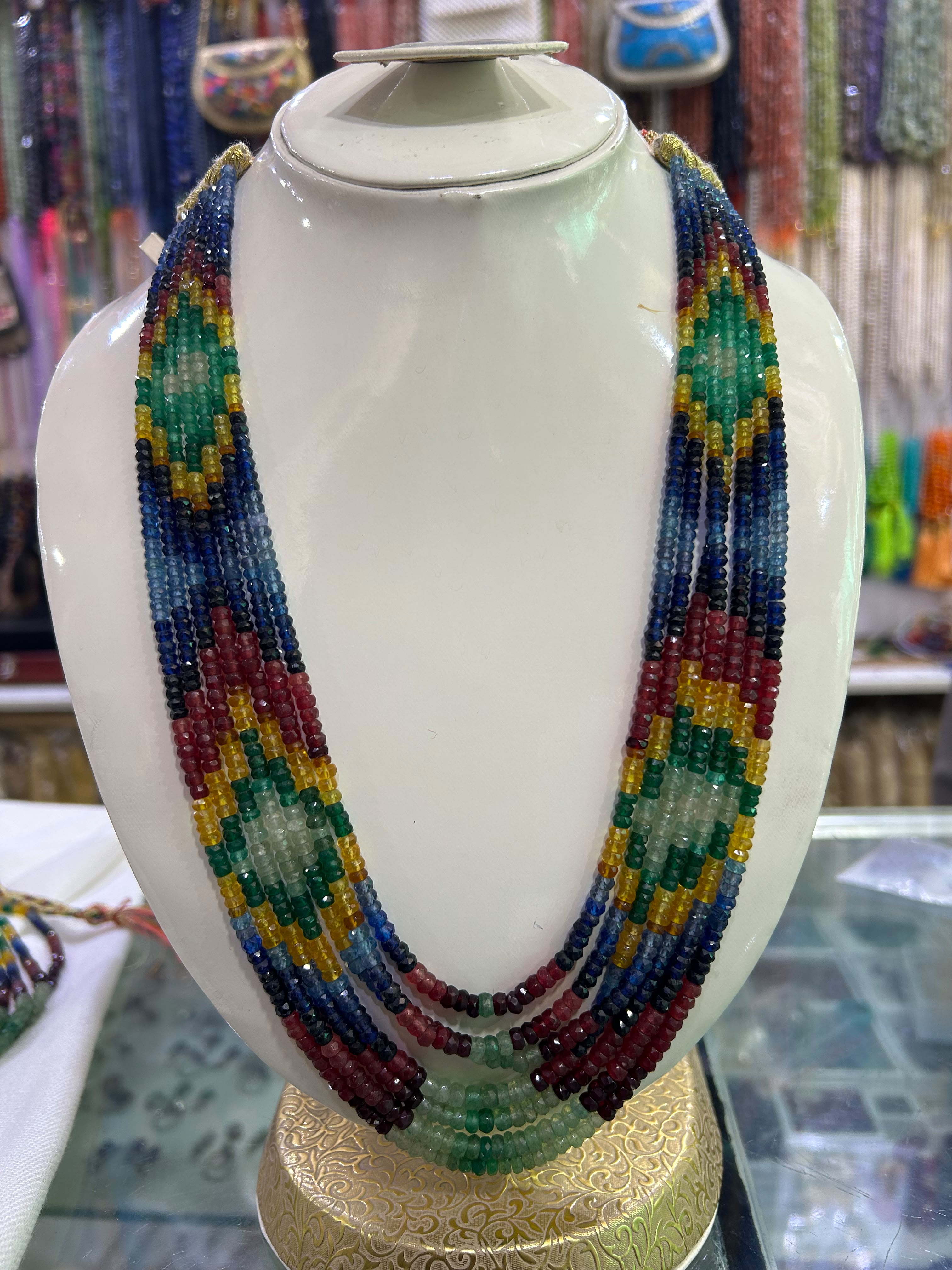 Natural Stones Necklace Ruby, Sapphire, Emerald