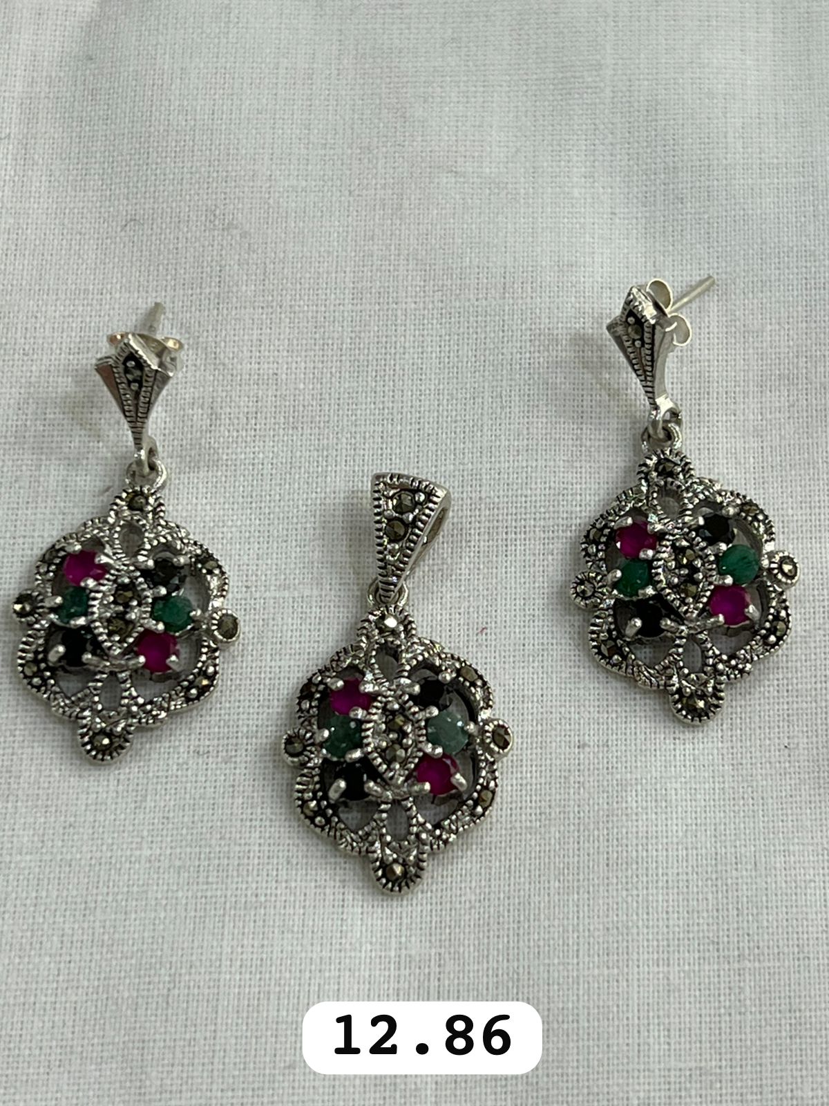 925 Rohdium Sliver Multi Stones Jewelry Set