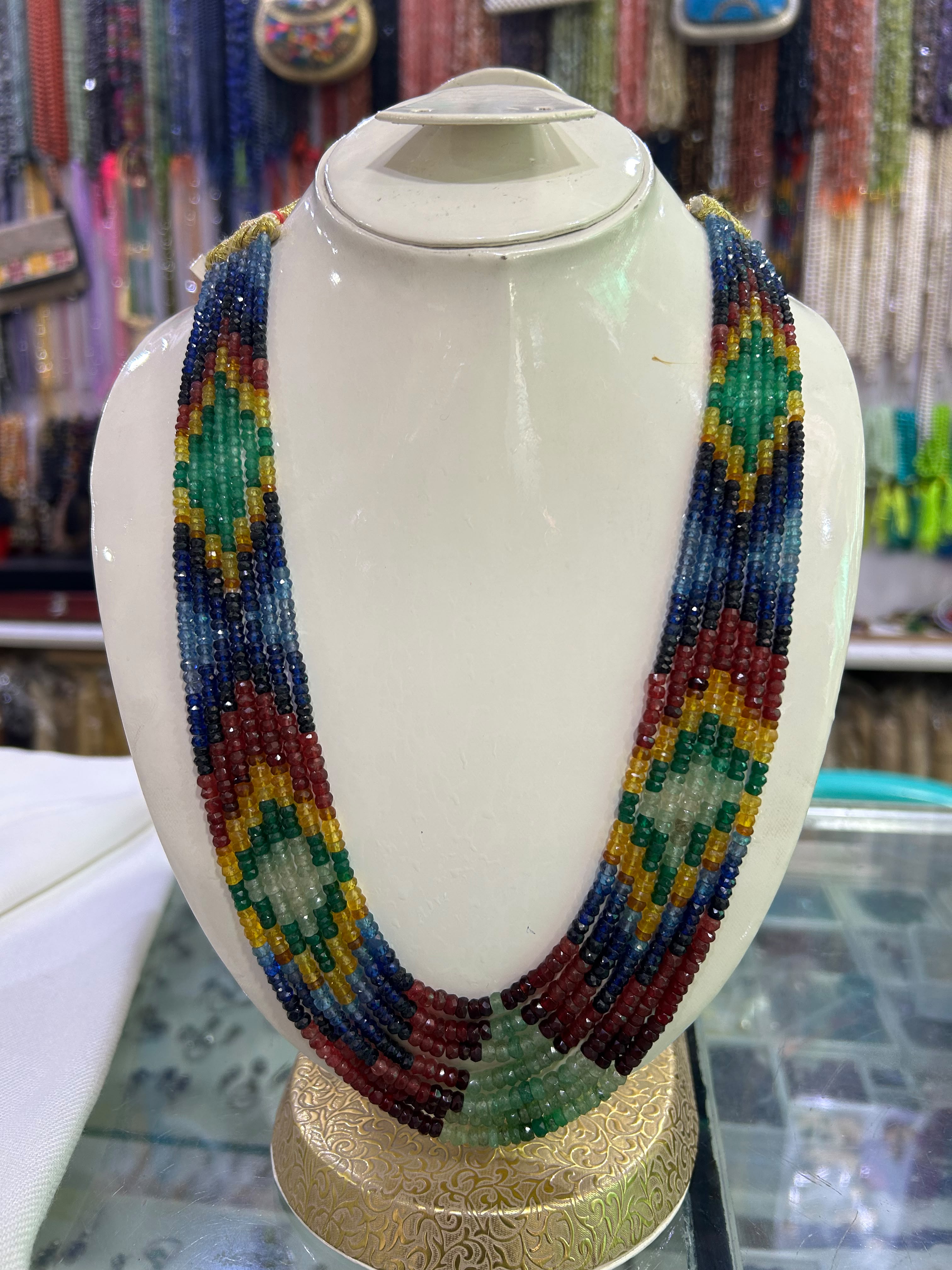 Natural Stones Necklace Ruby, Sapphire, Emerald