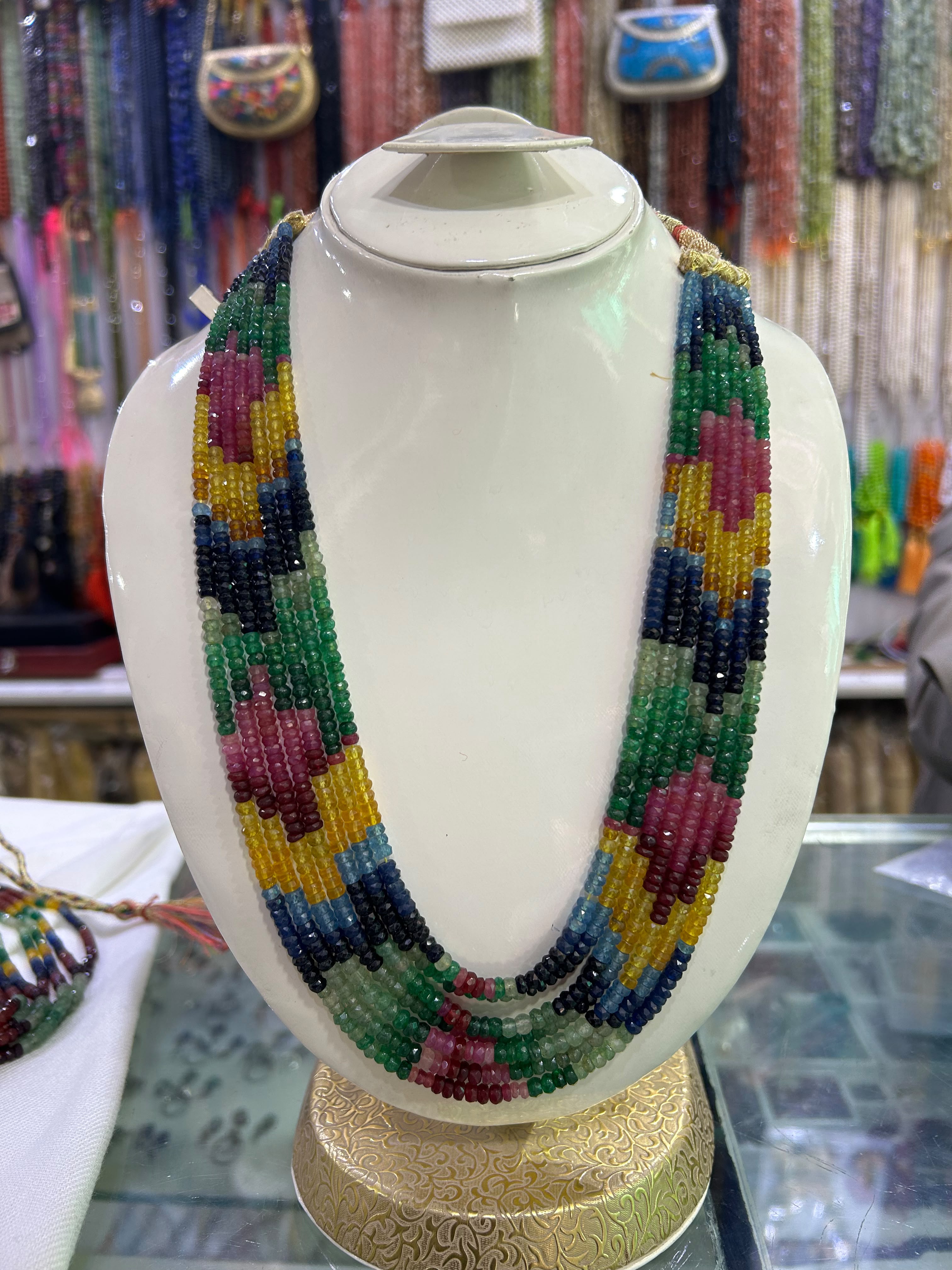 Natural Stones Necklace Ruby, Sapphire, Emerald