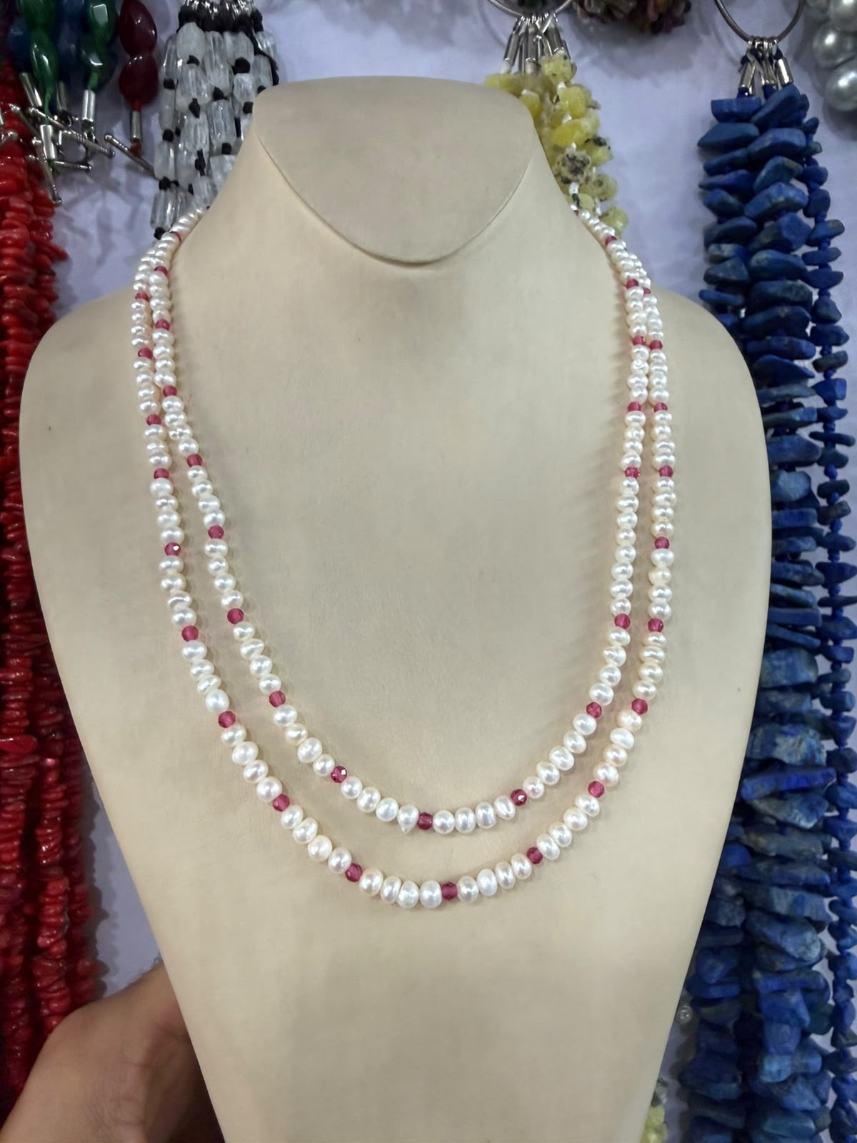 Fresh Water Pearls and Zircon Stones Necklace