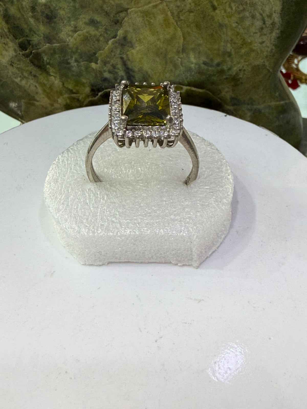 Olive Green Zircon Stone Ring Sliver 925