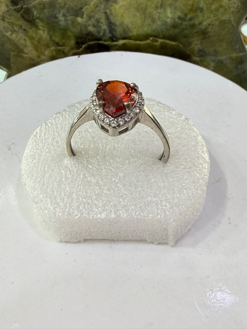 Red Zircon Stone Ring Sliver 925