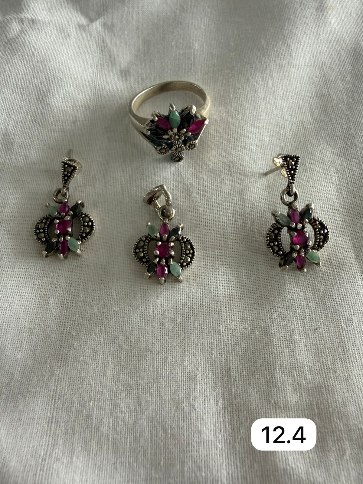 925 Rohdium Sliver Multi Stone jewelry Set