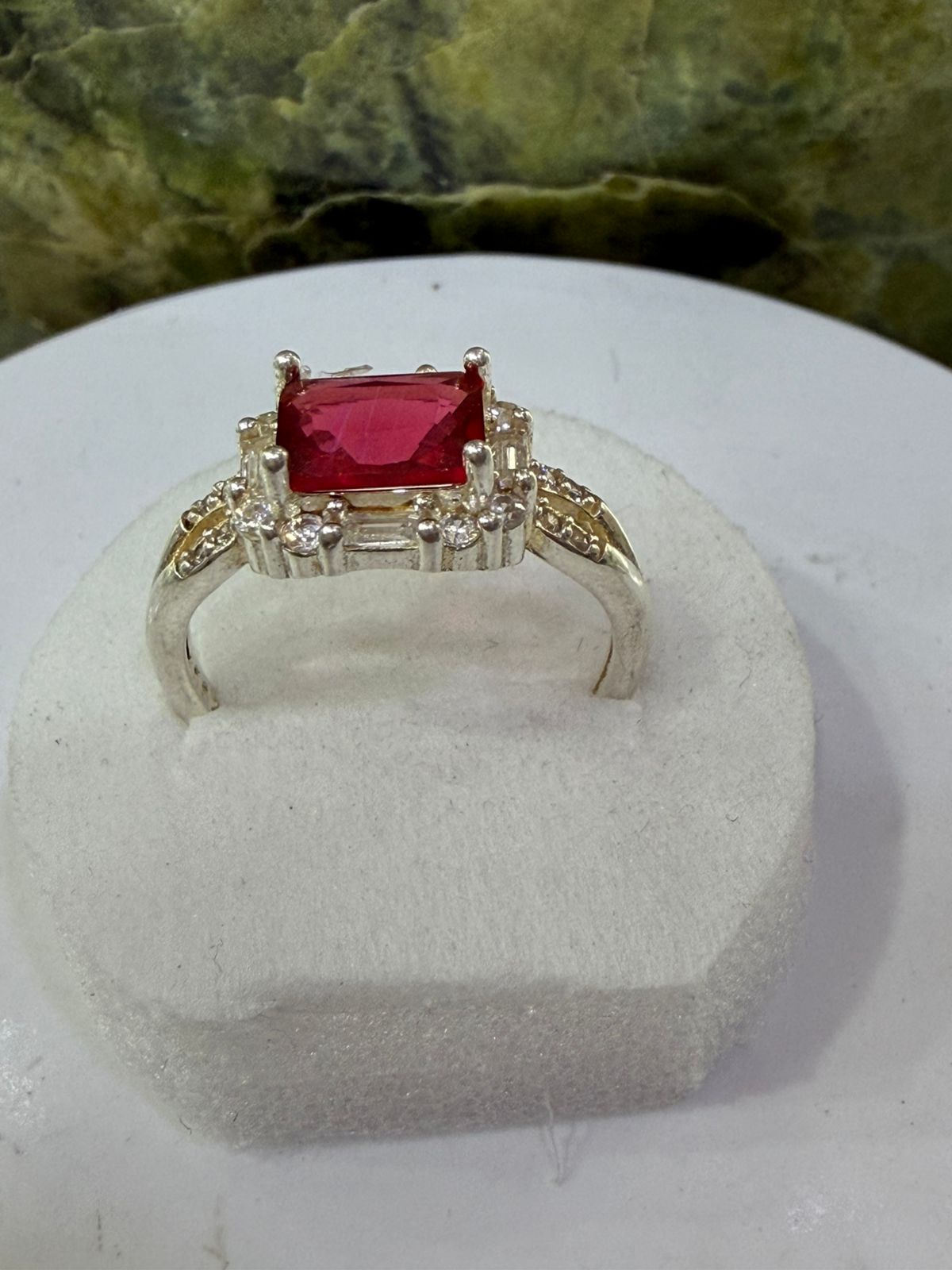 Red Zircon Stone Ring Sliver 925