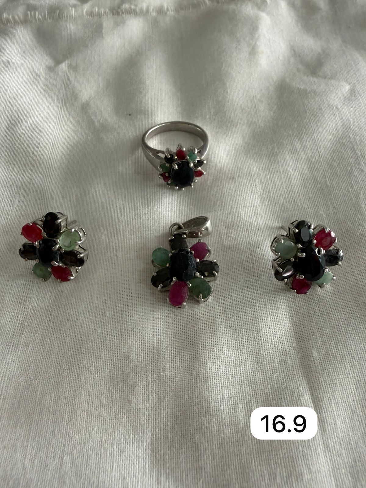 925 Rohdium Sliver Multi Stone jewelry Set